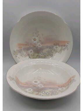 Vintage Mikasa Lyric Summer Song Set Of 2 Floral Salad Soup Bowls 8 7/8" Japan